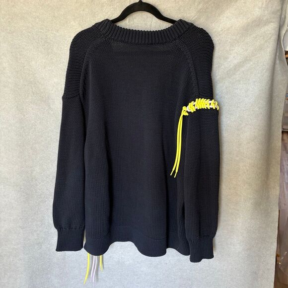 Tibi Navy Blue Heavy Knit Deep V-Neck Oversized Lace Up Accents M Contemporary - Picture 4 of 13